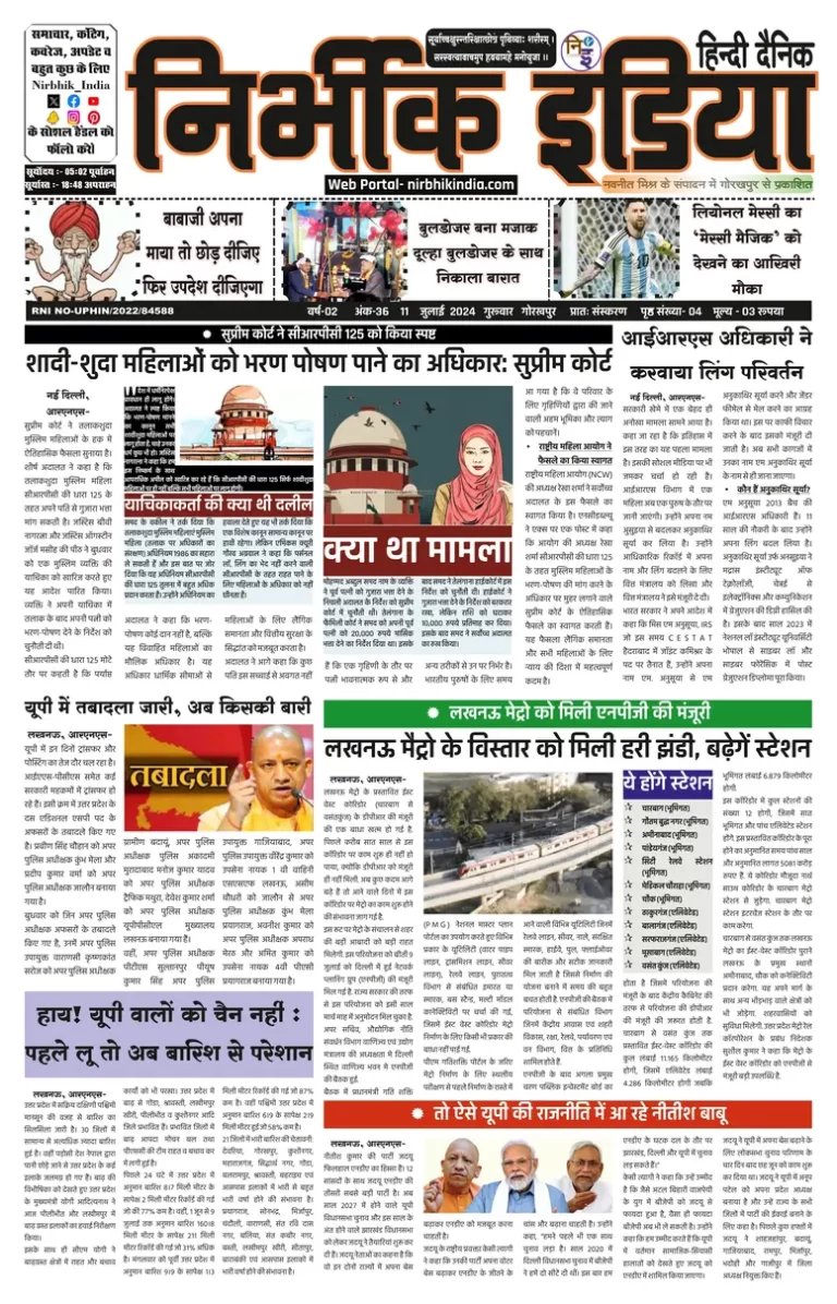 Nirbhik India Gorakhpur Newspaper