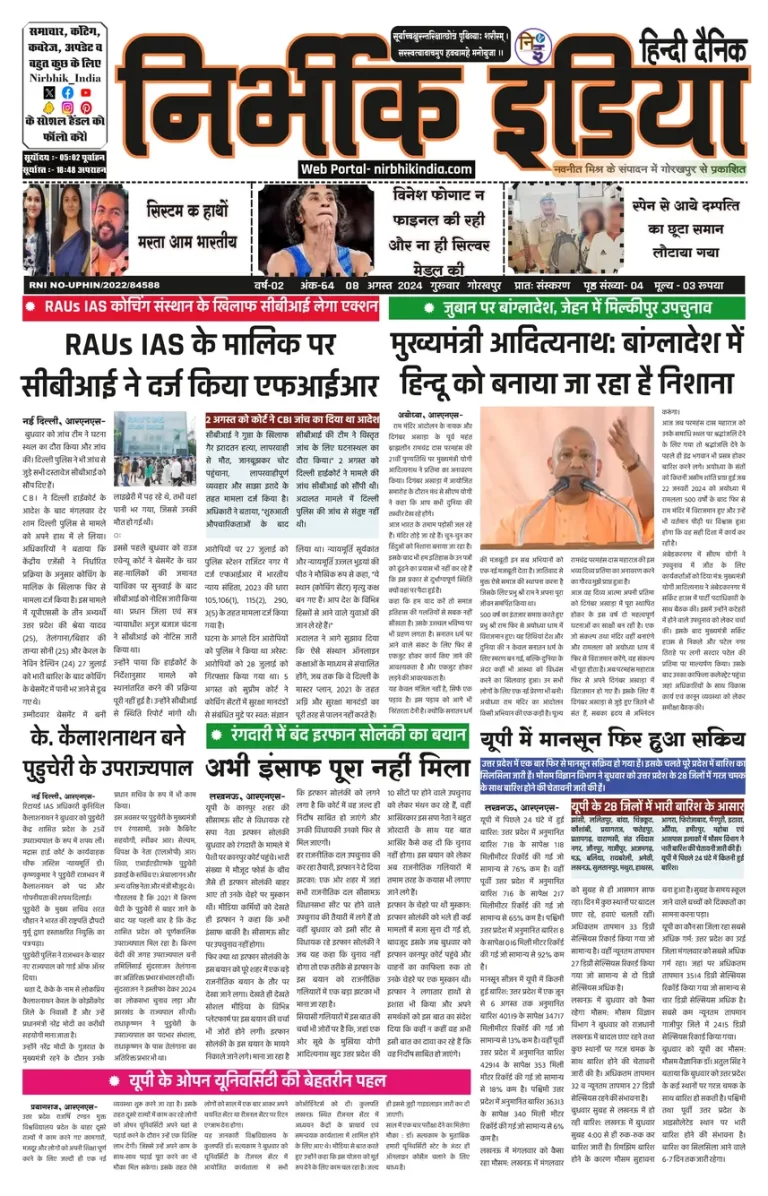 Nirbhik India Gorakhpur Newspaper