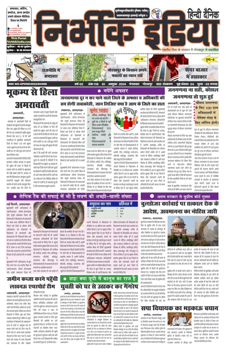 Nirbhik India Gorakhpur Newspaper