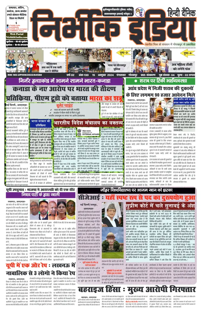 Nirbhik India Gorakhpur Newspaper