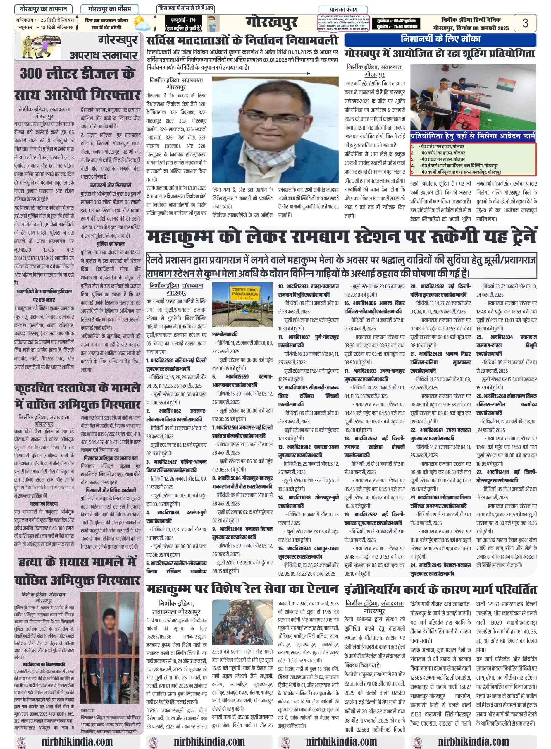 Latest Newspaper 08 January 2025 nirbhik india Nirbhik India Gorakhpur Newspaper