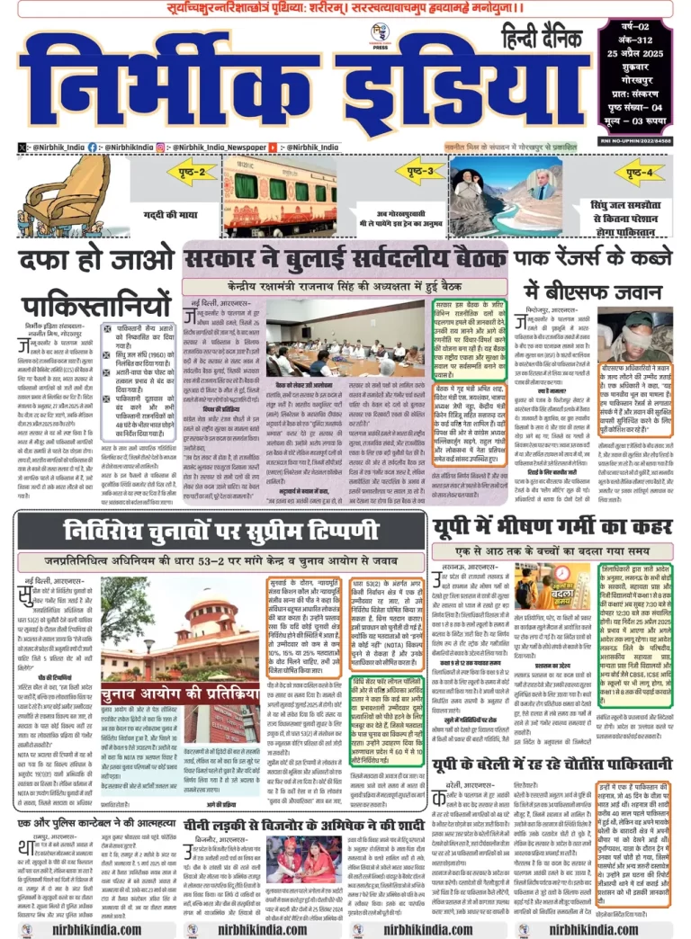 Nirbhik India Gorakhpur Newspaper