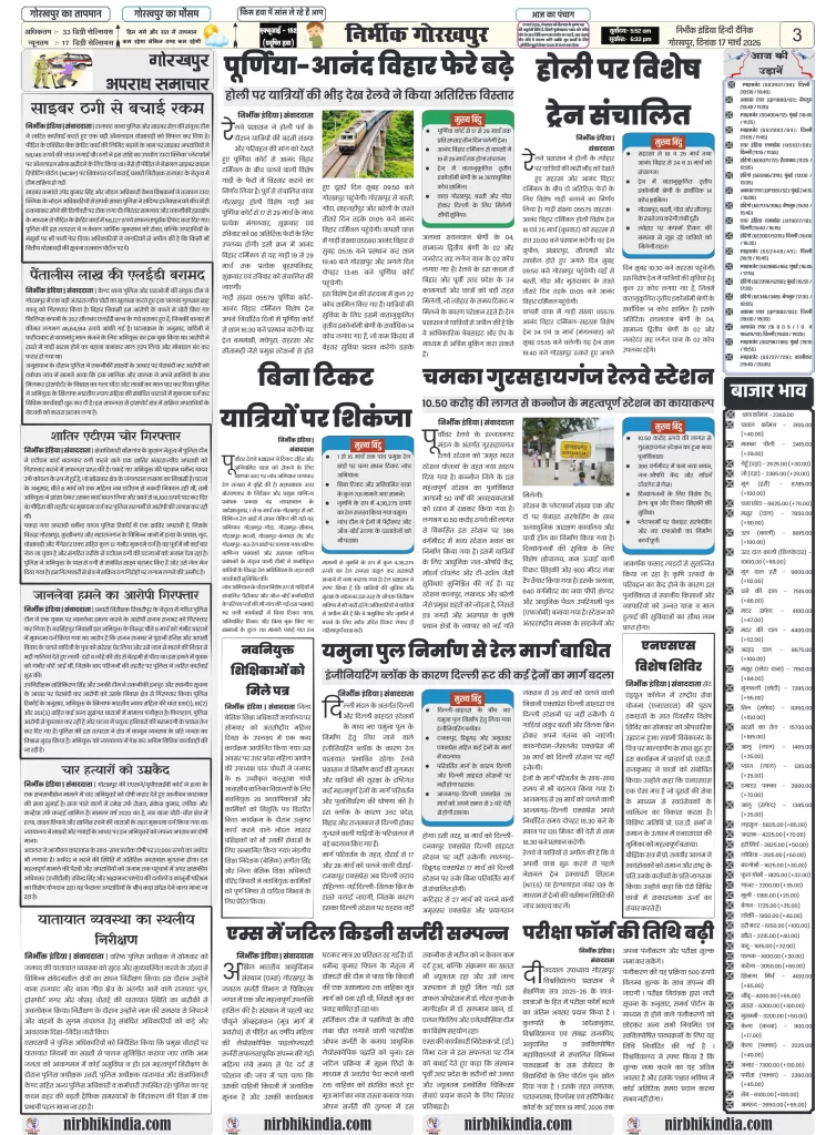 17 march 2026 nirbhik india epaper gorakhpur Newspaper layout with various articles.