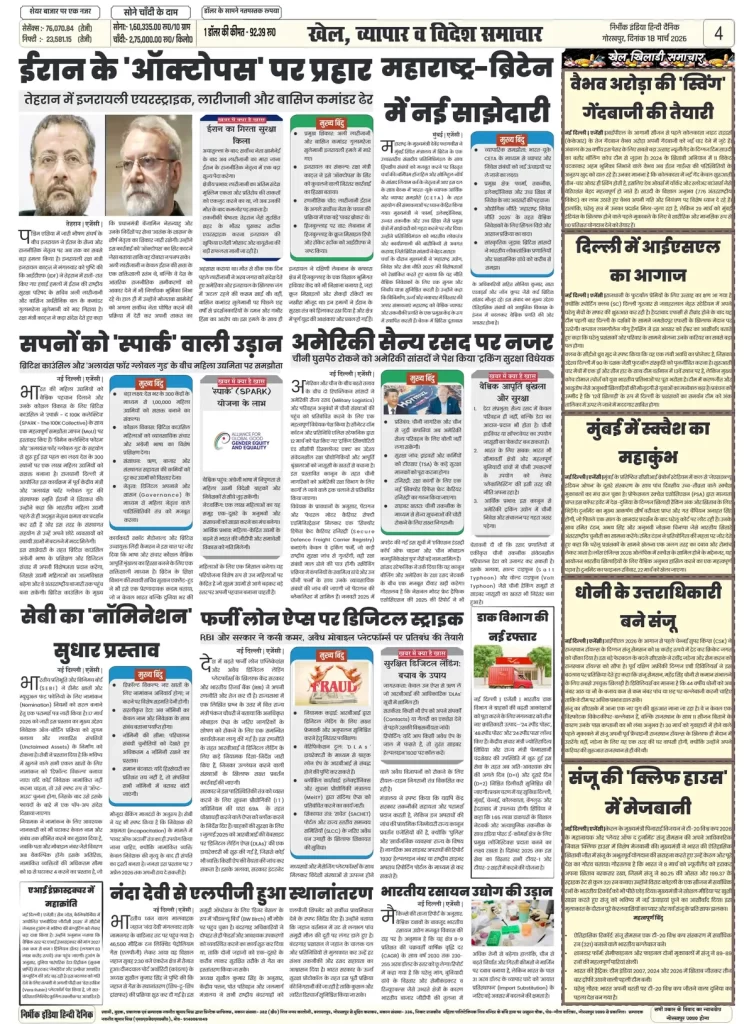 18 march 2026 nirbhik india epaper gorakhpur Newspaper layout with various articles.
