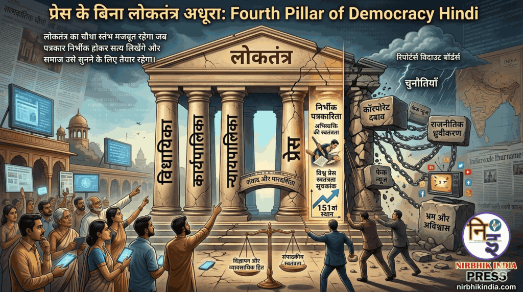 प्रेस के बिना लोकतंत्र अधूरा (Fourth Pillar of Democracy Hindi) : Nirbhik India editorial परिचय और समस्या विश्लेषण: Fourth Pillar of Democracy Hindi की प्रासंगिकता