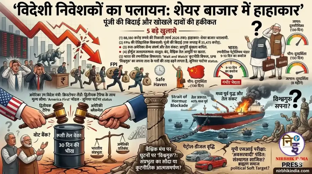 मार्च 2026 में विदेशी निवेशकों की भारी बिकवाली के आंकड़े (FPI selling data March 2026 NSDL) 'FPI selling data March 2026 NSDL' और सत्ता के वातानुकूलित कमरों की कुंभकर्णी नींद