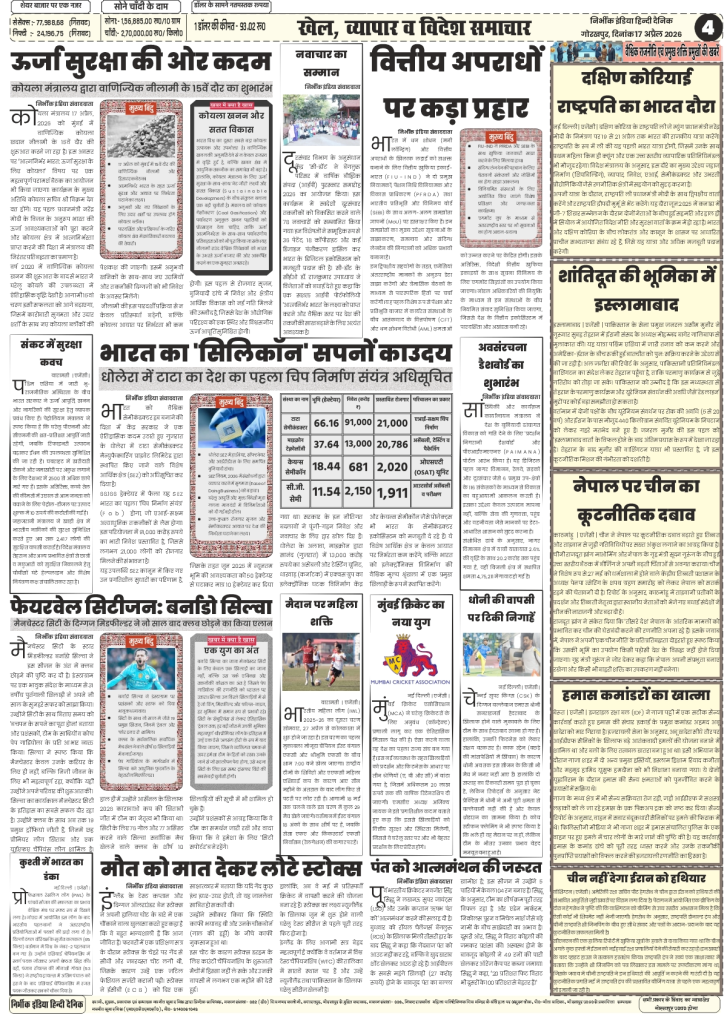 gorakhpur epaper 17 April 2026 nirbhik india Sports & International - News on Gaza military strikes, China-Iran diplomacy, and Virat Kohli’s IPL performance