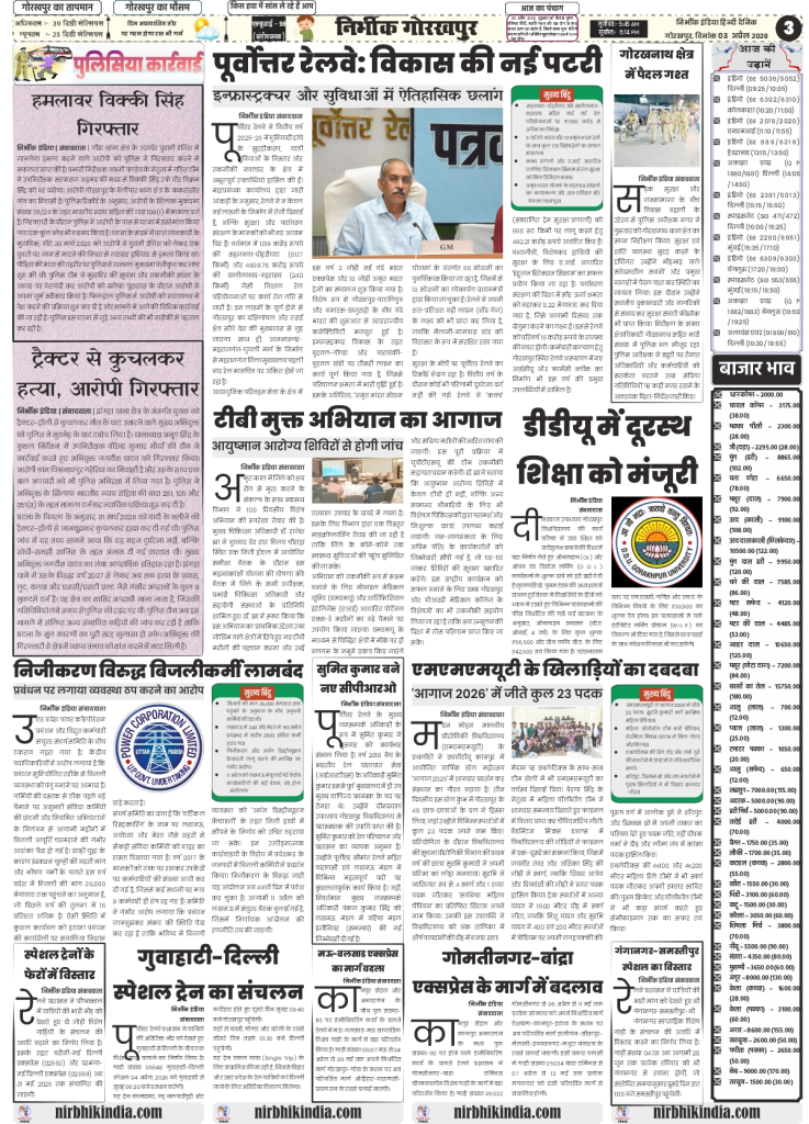 gorakhpur epaper 03 April 2026 nirbhik india Gorakhpur local news with Nirbhik India