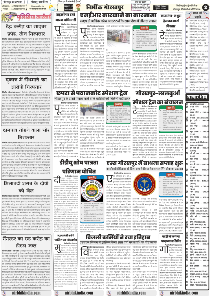 gorakhpur epaper 04 April 2026 nirbhik india Gorakhpur local news with Nirbhik India