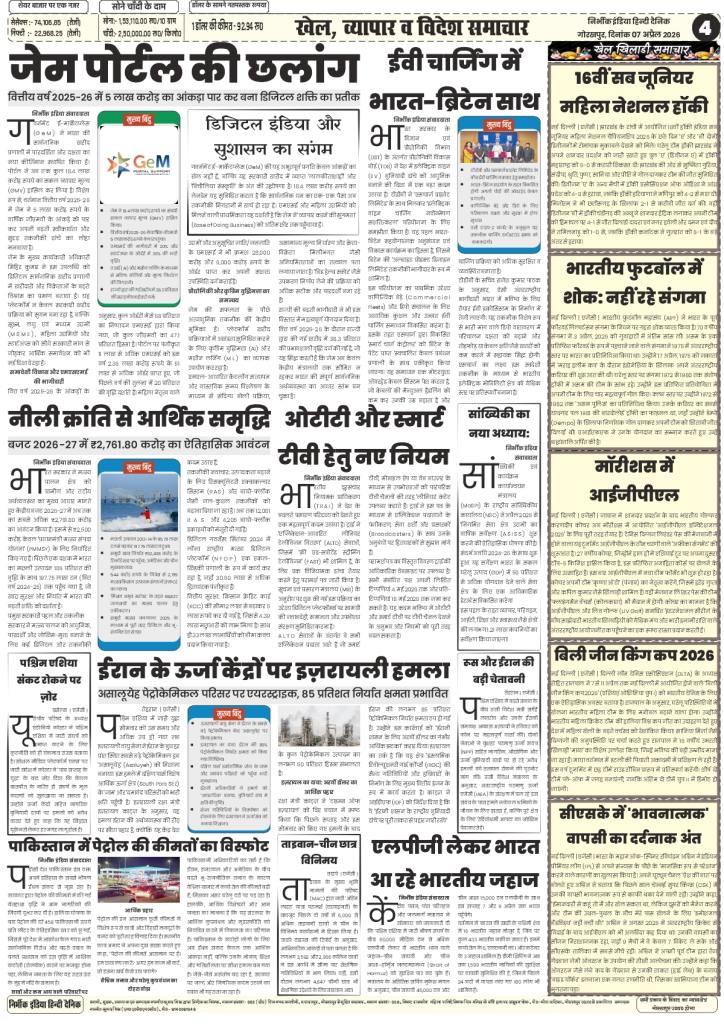 gorakhpur epaper 07 April 2026 nirbhik india Sports Page - R Ashwin's revelations about CSK and retirement, and updates on emerging tennis talent Maya