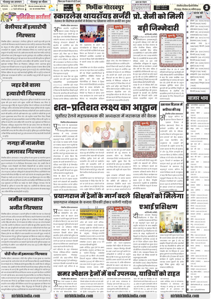 gorakhpur epaper 25 April 2026 nirbhik india National & Crime - Report on Court Reader's arrest in bribery case and administrative updates