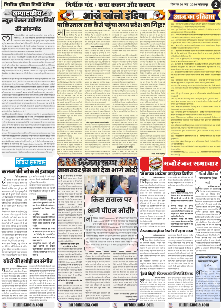 Nirbhik India gorakhpur epaper 20 may 2026 Editorial Section - In-depth "Vivechana" column analyzing the sudden crash and outflow in the Indian economy.