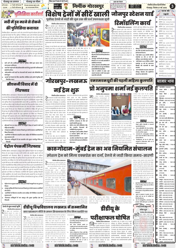 Nirbhik India gorakhpur epaper 26 may 2026 Regional & Utilities - Indian Air Force direct recruitment notification and special trains berth availability updates
