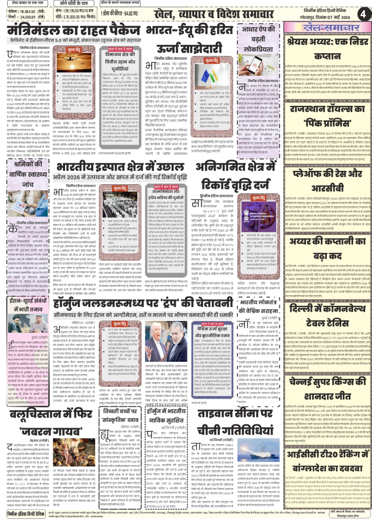 gorakhpur epaper 07 May 2026 nirbhik india Sports & Analysis - Detailed report on Shreyas Iyer’s captaincy growth and IPL 2026 points table