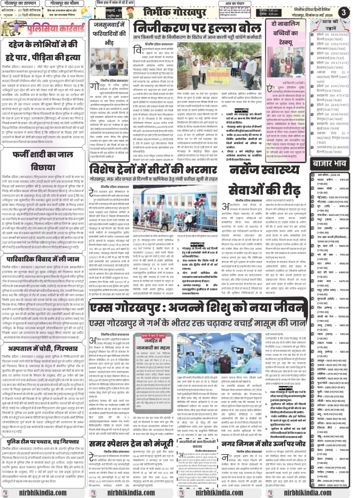 gorakhpur epaper Nirbhik India 13 may 2026 Regional & Health - Special report on Gorakhpur AIIMS saving unborn lives and local administrative updates