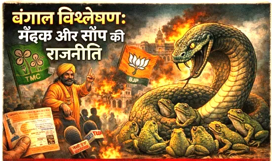 बंगाल चुनाव विश्लेषण:जब मेंढकों ने की साँप से दोस्ती, 5 तथ्य बंगाल चुनाव विश्लेषण (Bengal election Analysis): जब 'विद्वान' मेंढकों ने अपनी बर्बादी का 'सोनार' जश्न मनाया