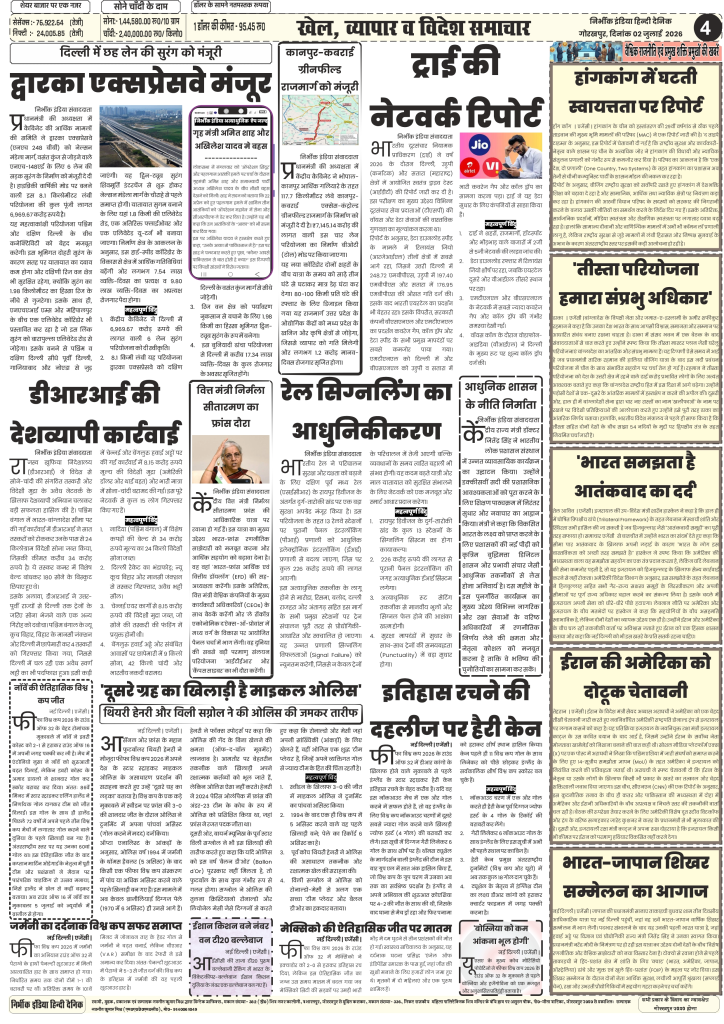 Nirbhik India gorakhpur epaper 01 july 2026 Nirbhik India Gorakhpur Local News Page 3 July 2026 covering National Doctor's Day at AIIMS, UPTET special trains, and Gorakhpur weather market rates.