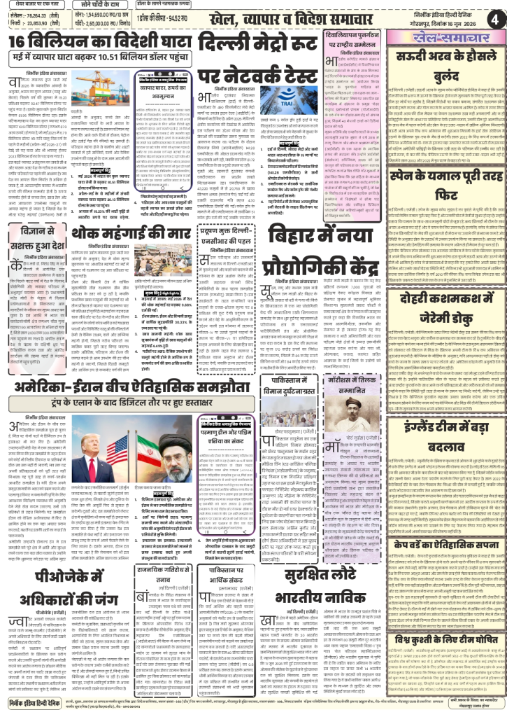 Nirbhik India gorakhpur epaper 16 June 2026 Page 3 (Regional & Local Ground Reports): Nirbhik India Page 3 covering Gorakhpur division civic infrastructure challenges, local administration orders, and citizen grievance reports.