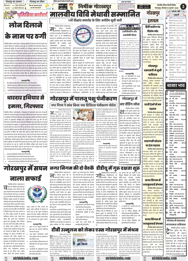 Nirbhik India gorakhpur epaper 15 july 2026 Nirbhik India Gorakhpur ePaper 15 July 2026 Page 3 PDF - Amit Shah and Akhilesh Yadav debate in Lok Sabha, Virat Kohli batting form in Border-Gavaskar Trophy, and historical world events timeline.